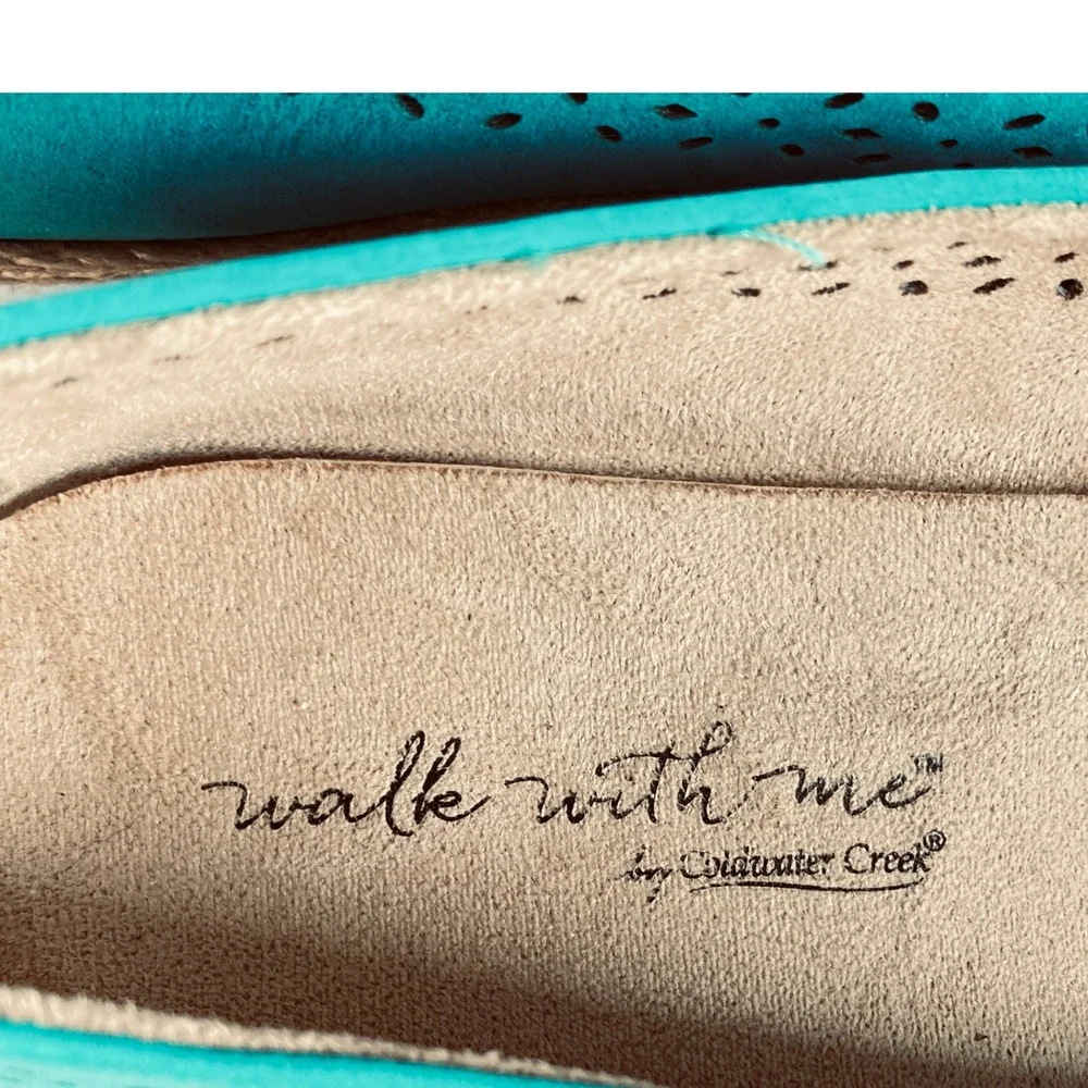 Walk With Me Coldwater Creek Shoes Wedge Espadrille Suede Slip On Jade (Size 11)